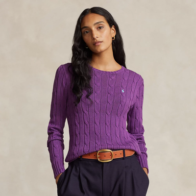 Shop Ralph Lauren Cable-knit Cotton Crewneck Sweater In Paloma Purple