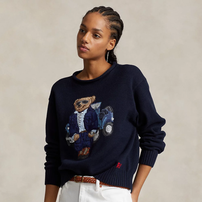 Shop Ralph Lauren Polo Bear Cotton Sweater In Aviator Navy