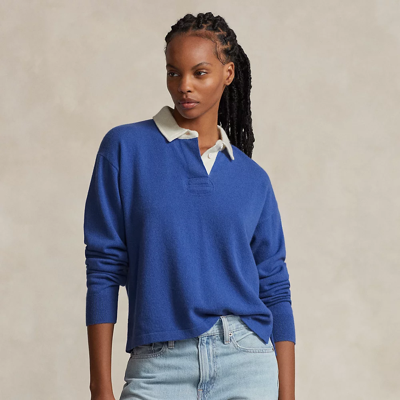 Shop Ralph Lauren Cashmere Long-sleeve Polo Shirt In Maidstone Blue