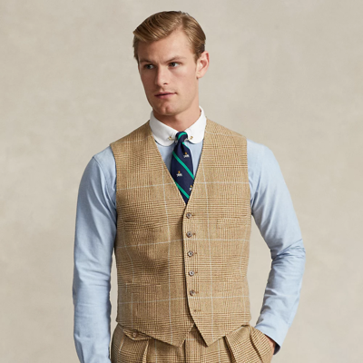 Shop Ralph Lauren Plaid Tweed Vest In Light Brown/tan