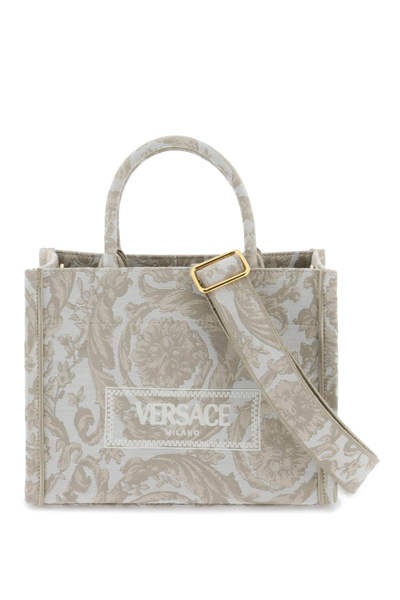 Shop Versace Athena Barocco Small Tote Bag In Neutro