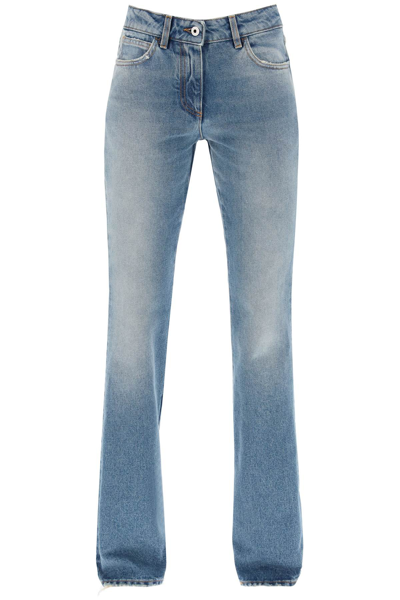 Shop Off-white Off White Bootcut Jeans In Light Blue