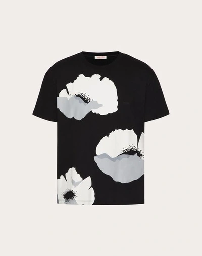 Shop Valentino Cotton T-shirt With Flower Portrait Print In Black/grey