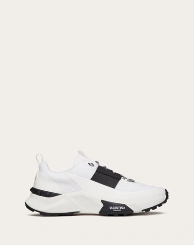 Valentino True Act Low Top Trainer In Mesh And Rubberised Fabric In White/ Black