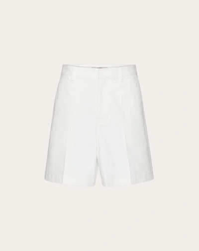 Shop Valentino Stretch Cotton Canvas Shorts With Rubberized V-detail In Ivory
