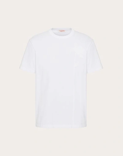 Shop Valentino Mercerised Cotton T-shirt With Flower Embroidery In White