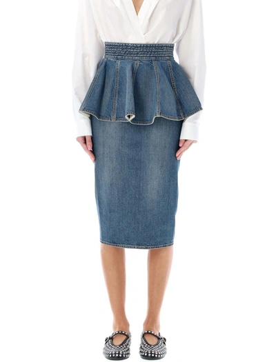 Shop Alaïa Denim Skirt Belt In Blue