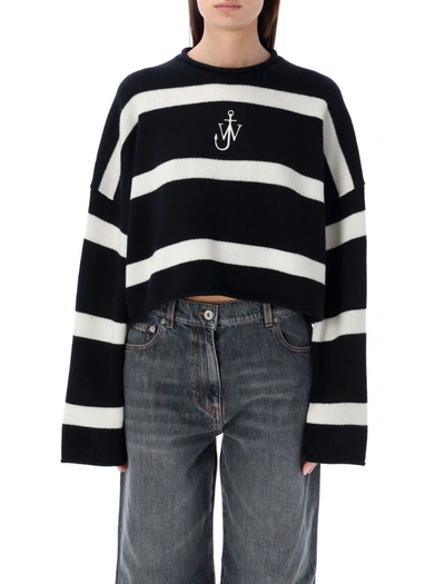 Shop Jw Anderson J.w. Anderson Wool Blend Striped Jumper In Black White Stripe