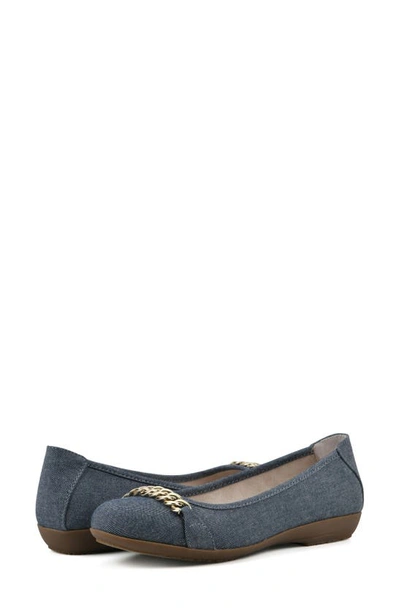 Cliffs By White Mountain White Mountain Charmed Flat In Denim Blue/ Fabric
