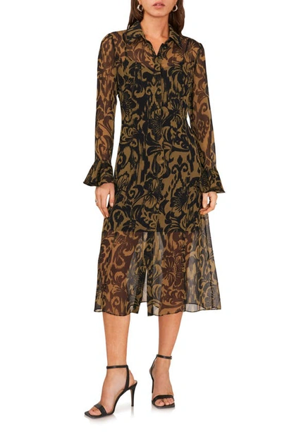1.state Long Sleeve Maxi Shirtdress In Rich Black