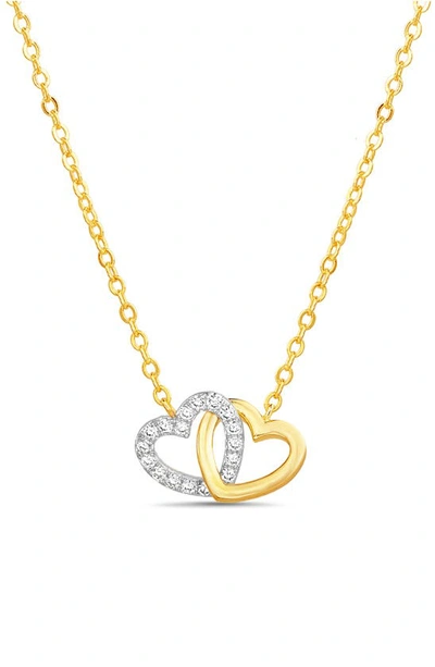 Shop Paige Harper Cubic Zirconia Hearts Charm Necklace In Two Tone