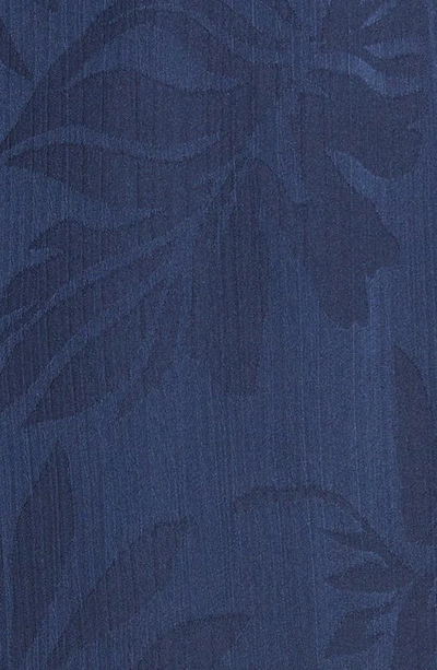 Shop Ramy Brook Gia Palm Print Metallic Satin Jacquard Handkerchief Hem Dress In Spring Navy Island Palm