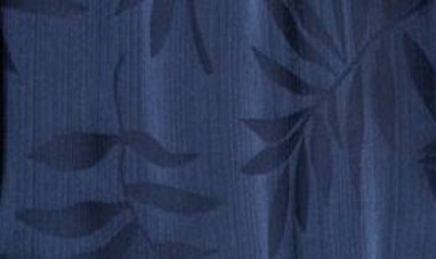 Ramy Brook Gia Palm Print Metallic Satin Jacquard Handkerchief Hem Dress In Spring Navy Island Palm