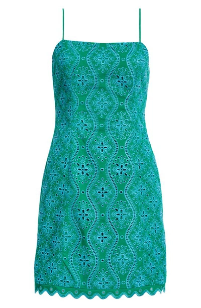 Shop Saloni Embroidered Cotton Eyelet Dress In 828-emerald/ Sky