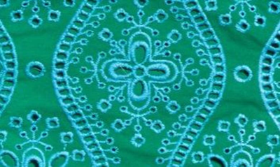 Saloni Embroidered Cotton Eyelet Dress In 828-emerald/ Sky