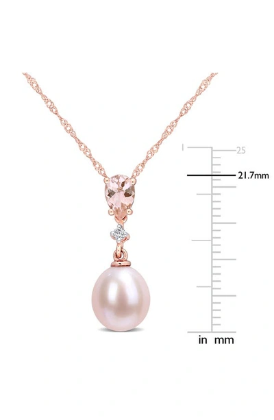 Delmar Diamond, Morganite & 8-8.5mm Cultured Pearl Pendant Necklace In Pink
