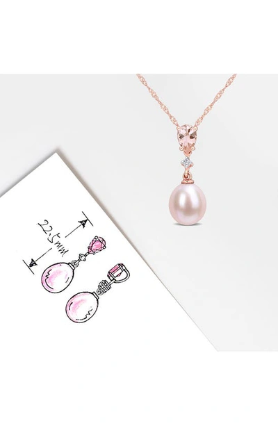 Delmar Diamond, Morganite & 8-8.5mm Cultured Pearl Pendant Necklace In Pink