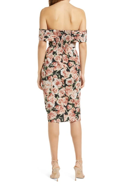 Lavish Alice Floral Print Pleat Off The Shoulder Corset Dress In Dark Floral