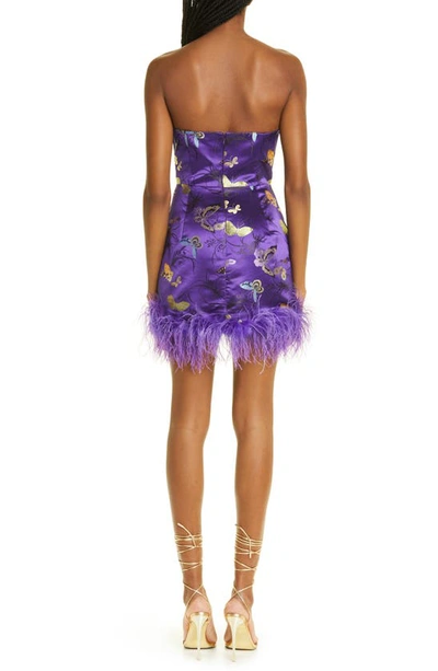Shop Sau Lee Jayde Feather Trim Satin Dress In Purple