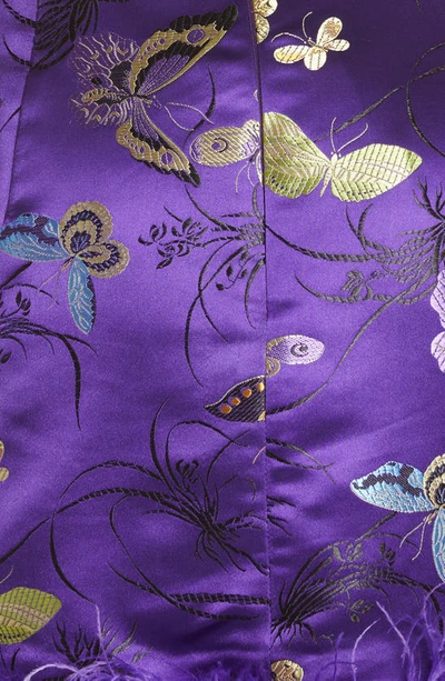 Shop Sau Lee Jayde Feather Trim Satin Dress In Purple