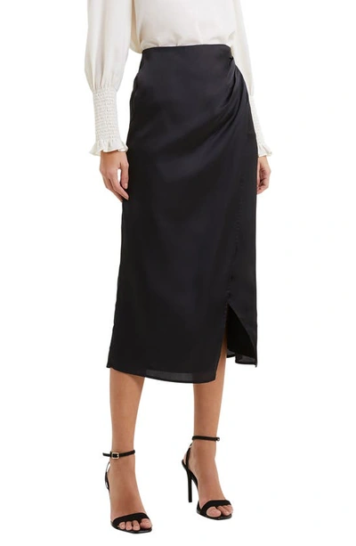 Shop French Connection Inu Satin Faux Wrap Midi Skirt In Blackout