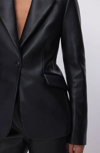 Shop Good American Sculpted Faux Leather Blazer In Black001
