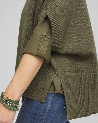 Shop Chico's Short Sleeve Knit Poncho In Olive Green Size Large/xl |
