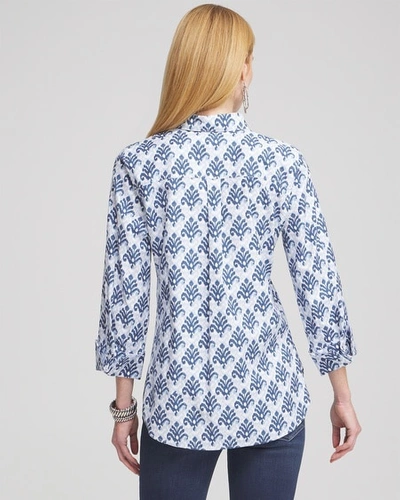 Shop Chico's No Iron Stretch Ikat Shirt In French Blue Size Xl |
