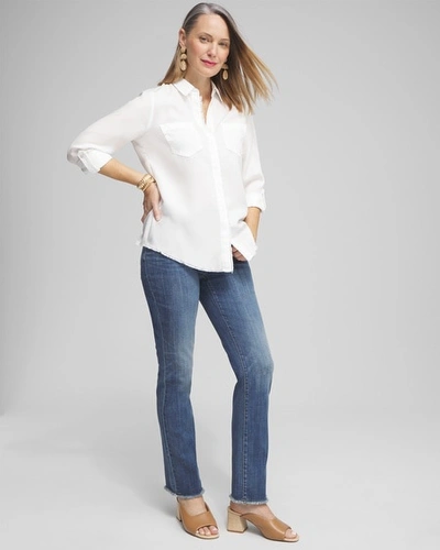 Shop Chico's Girlfriend Fray Hem Jeans In Medium Wash Denim Size 4 |