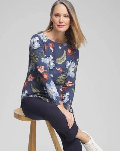 Shop Chico's Floral Pullover Top In Navy Blue Size 0/2 |  Zenergy