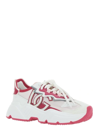 Shop Dolce & Gabbana 'daymaster' Sneaker With Logo In Leather Blend Woman In Pink