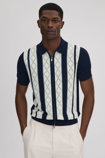 Shop Reiss Selwood - Navy/white Colourblock Zip-through T-shirt, M