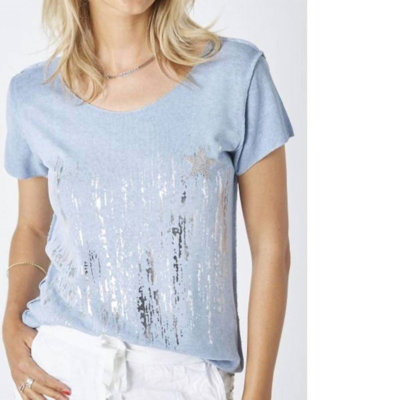 Shop Look Mode Usa Waterfall And Star T-shirt In Blue