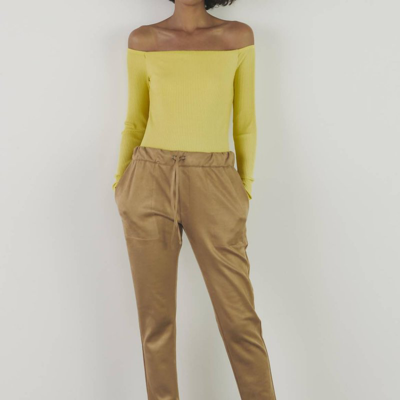 Shop Enza Costa A Coste Off Shoulder L/s In Yellow