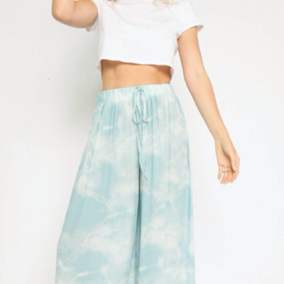 Shop Olivaceous Wide Leg Drawstring Pant In Green