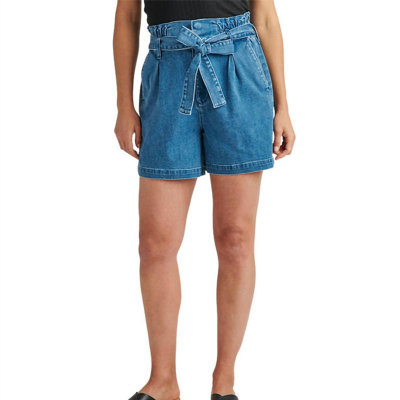 Shop Jag High Rise Belted Pleated Paperbag Short In Blue