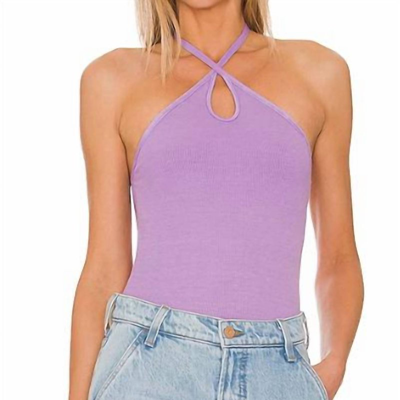 Shop Enza Costa Stretch Silk Knit Keyhole Halter Bodysuit In Purple