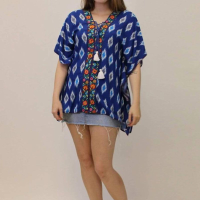 Shop Avani Del Amour Embroidered Poncho Top In Blue