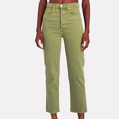 Shop Re/done Ultra High Rise Stove Pipe Raw Hem Jeans In Green