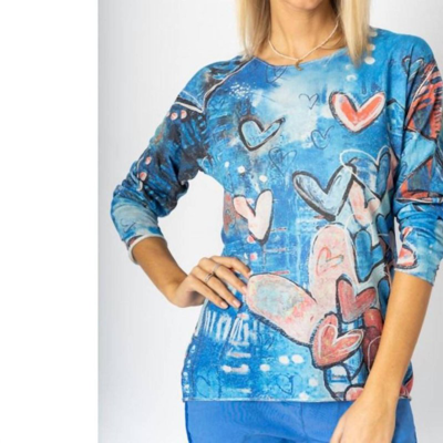 Shop Look Mode Usa Heart Abstract Print Top In Blue