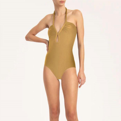 Shop Adriana Degreas Solid Halterneck Swimsuit In Brown