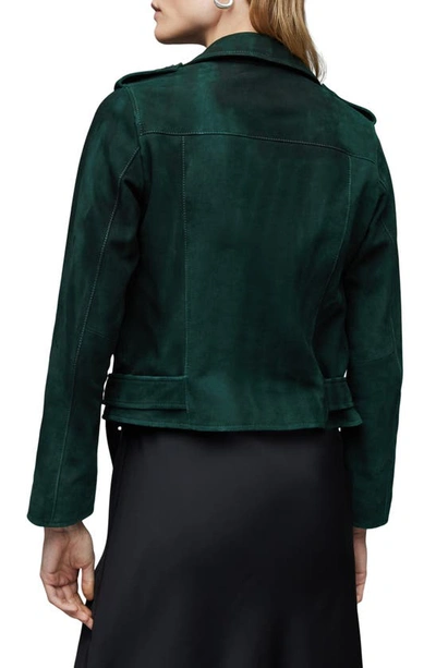 Shop Allsaints Balfern Suede Biker Jacket In Pine Green