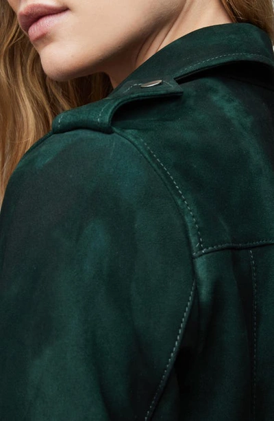 Shop Allsaints Balfern Suede Biker Jacket In Pine Green