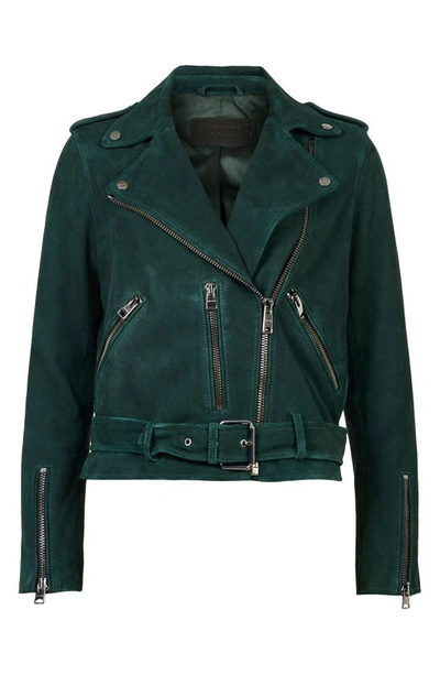 Shop Allsaints Balfern Suede Biker Jacket In Pine Green