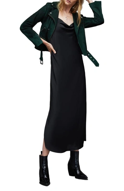 Allsaints Balfern Suede Biker Jacket In Pine Green