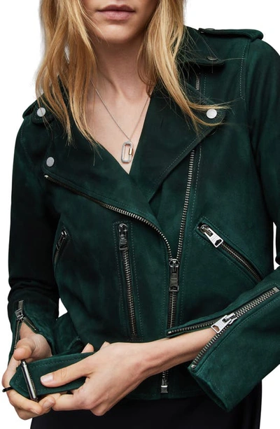 Shop Allsaints Balfern Suede Biker Jacket In Pine Green