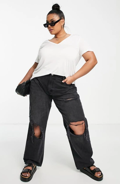 Asos Design Curve Relaxed V-neck T-shirt In White