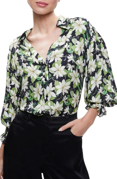 Shop Alice And Olivia Julius Floral Print Blouse In Moonlight Floral Large