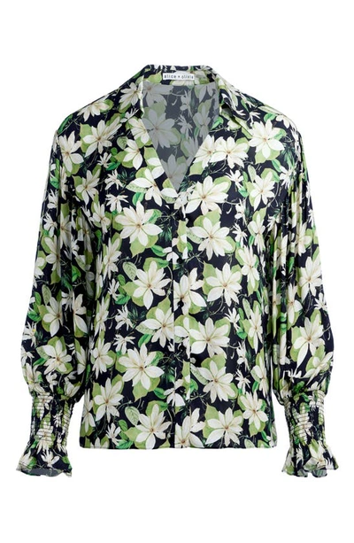 Shop Alice And Olivia Julius Floral Print Blouse In Moonlight Floral Large