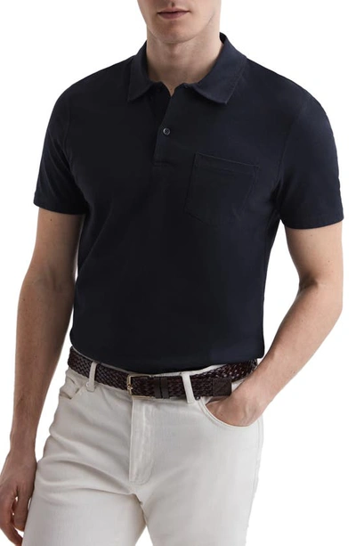 Shop Reiss Nammos Short Sleeve Pocket Polo In Navy